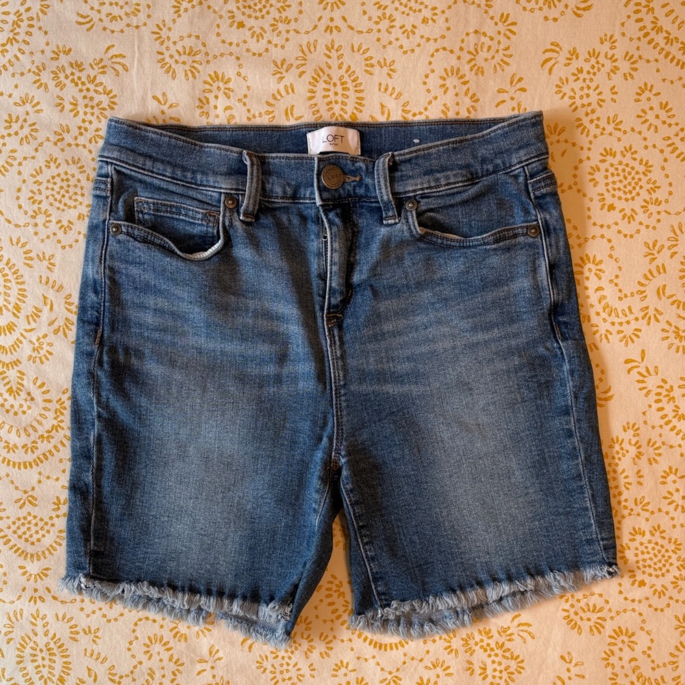 LOFT Blue Frayed-Hem Denim Shorts